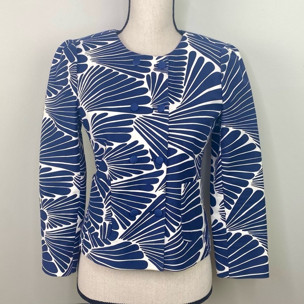 J.Crew blue white fanfare blazer separate double breasted jacket size 2 - Picture 4 of 12